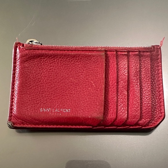 Saint Laurent Crimson Leather Card Wallet - Picture 2 of 8